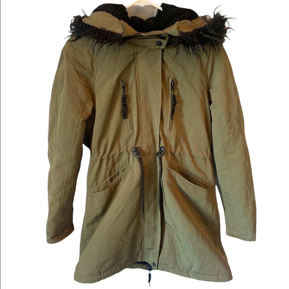Zara Basic Green Hooded Winter Jacket Women’s Size Small
